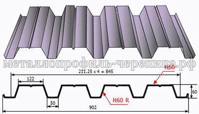 Профнастил (профлист) Н - 60 х 845